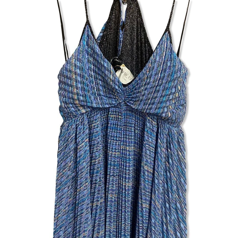 Forte Forte pleated empire-line dress Blue Maxi metallic Italy NWT $960 0 - Picture 9 of 15